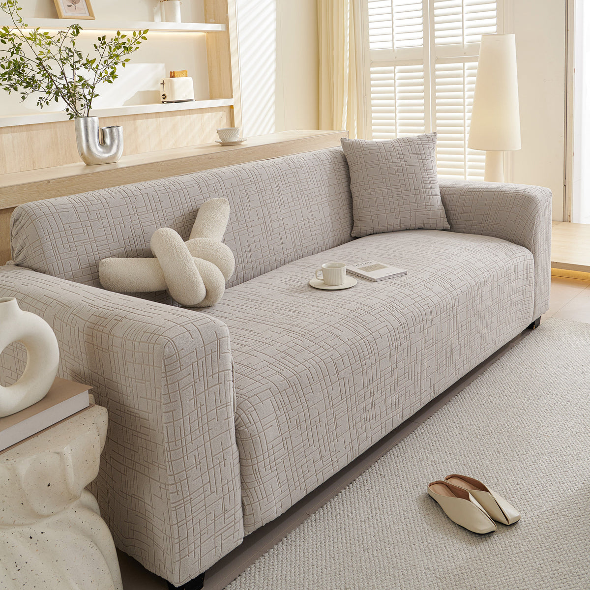 Embossed Lines Couch Covers Stretchable Non-Slip & Washable Sofa Slipcovers