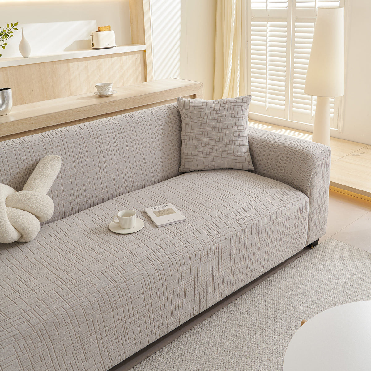 Embossed Lines Couch Covers Stretchable Non-Slip & Washable Sofa Slipcovers
