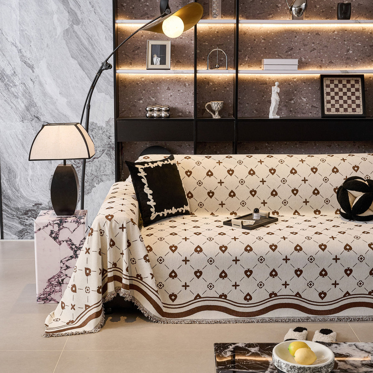 Chenille Jacquard Sofa Throw Cover Blanket, Luxury Thick Woven Couch Cover for Sofa