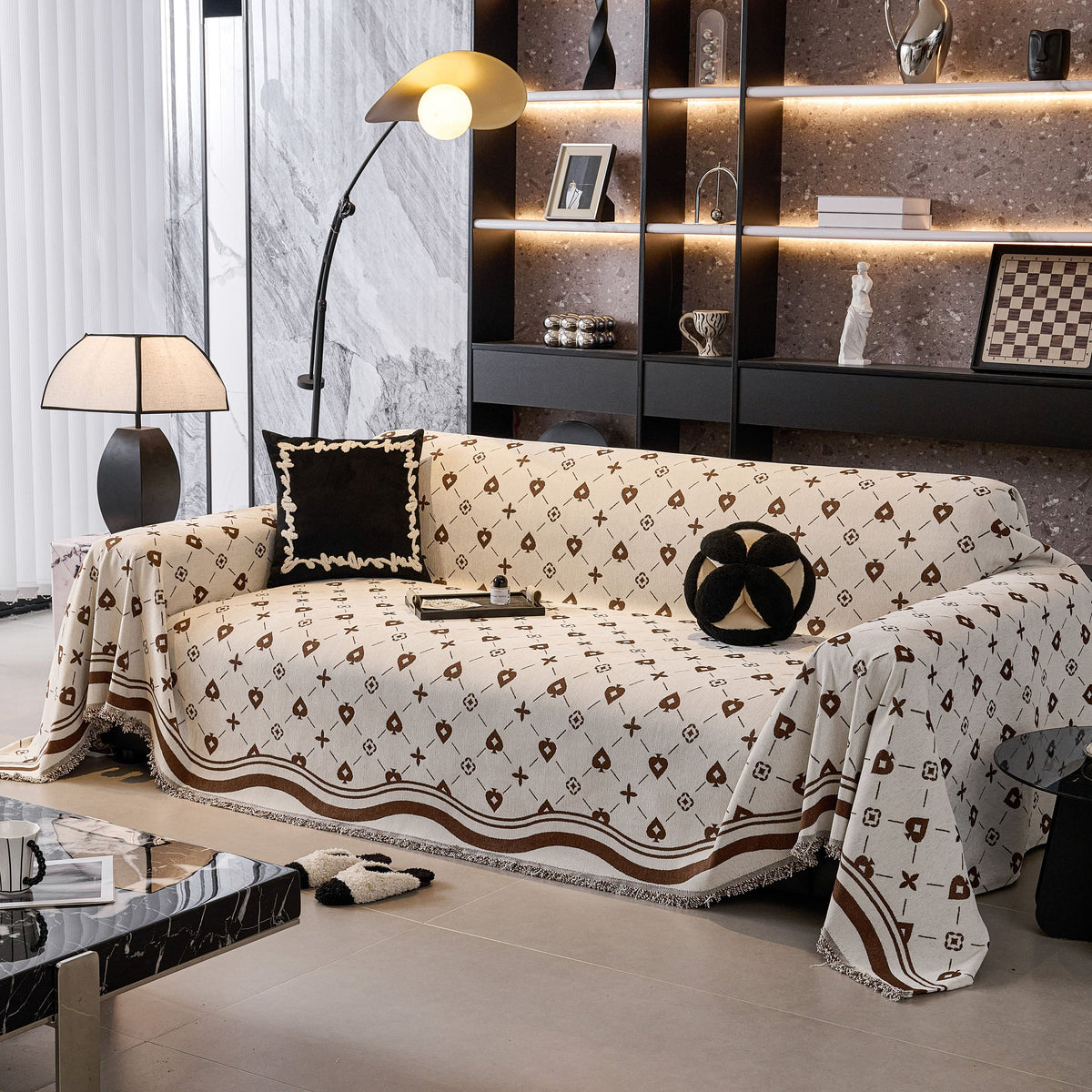 Chenille Jacquard Sofa Throw Cover Blanket, Luxury Thick Woven Couch Cover for Sofa