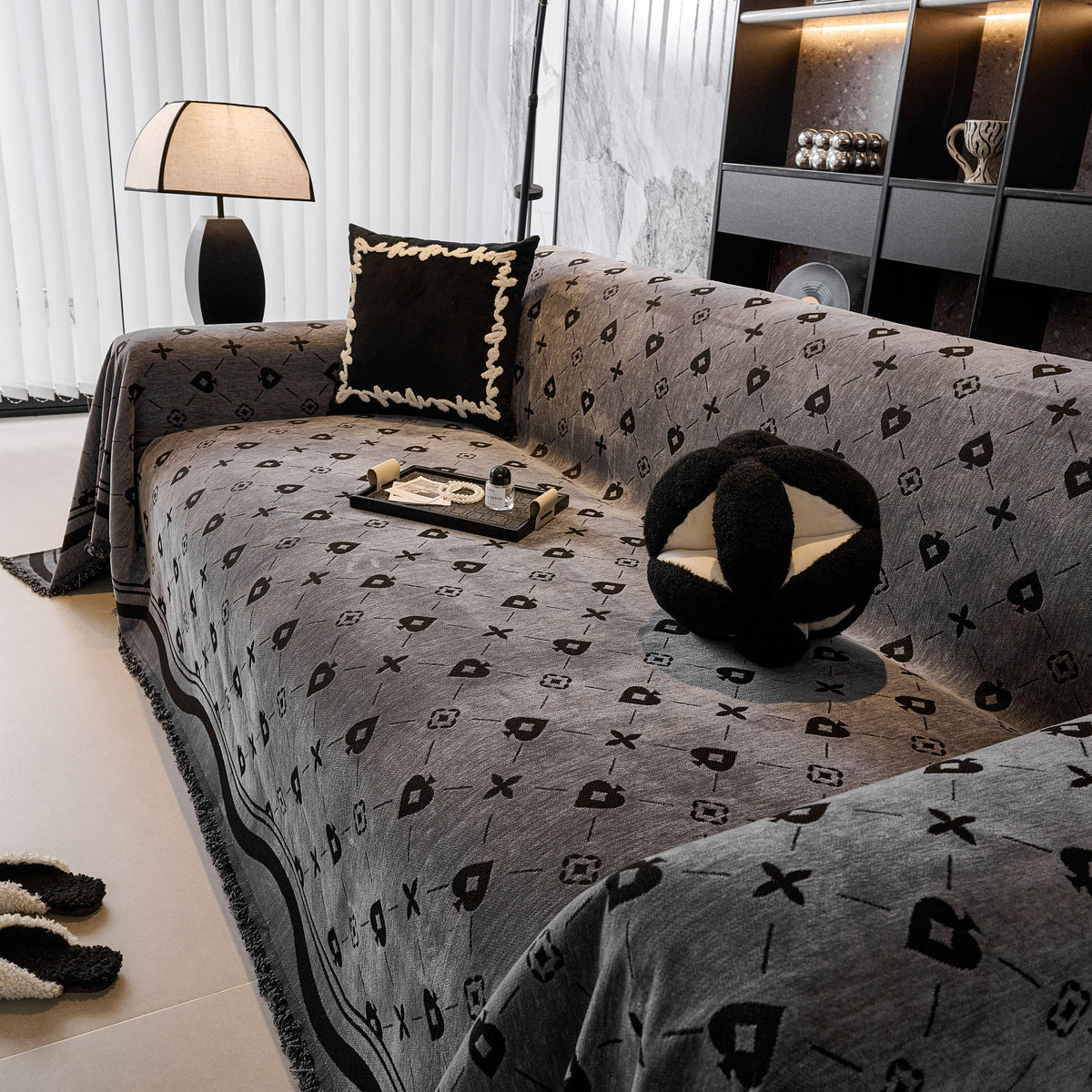 Chenille Jacquard Sofa Throw Cover Blanket, Luxury Thick Woven Couch Cover for Sofa