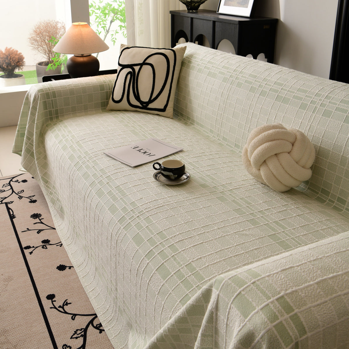 Sofa Cover Throw with Subtle Textured Stripes Lightweight Smooth Couch Slipcover