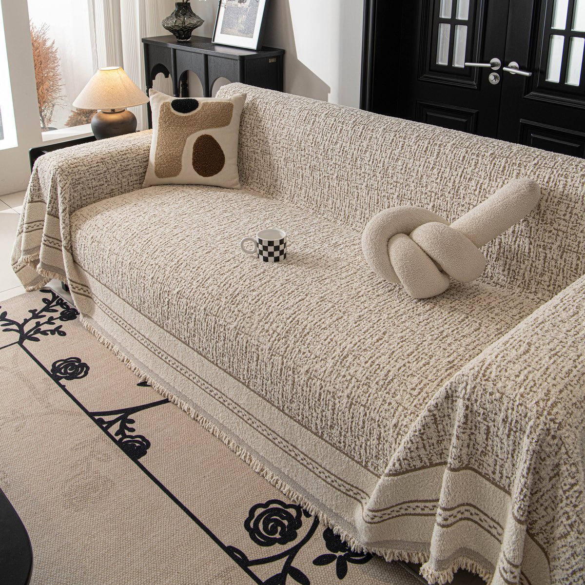 Textured Woven Furniture Protector for Couch, Rustic Farmhouse Sofa Throw Blanket