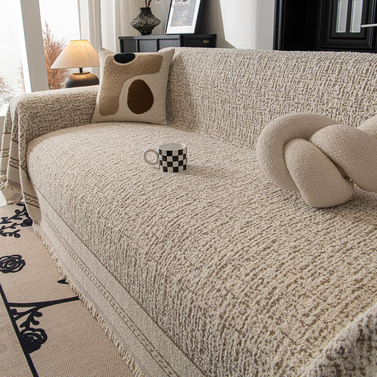 Textured Woven Furniture Protector for Couch, Rustic Farmhouse Sofa Throw Blanket
