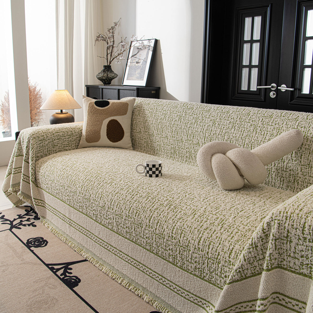 Textured Woven Furniture Protector for Couch, Rustic Farmhouse Sofa Throw Blanket