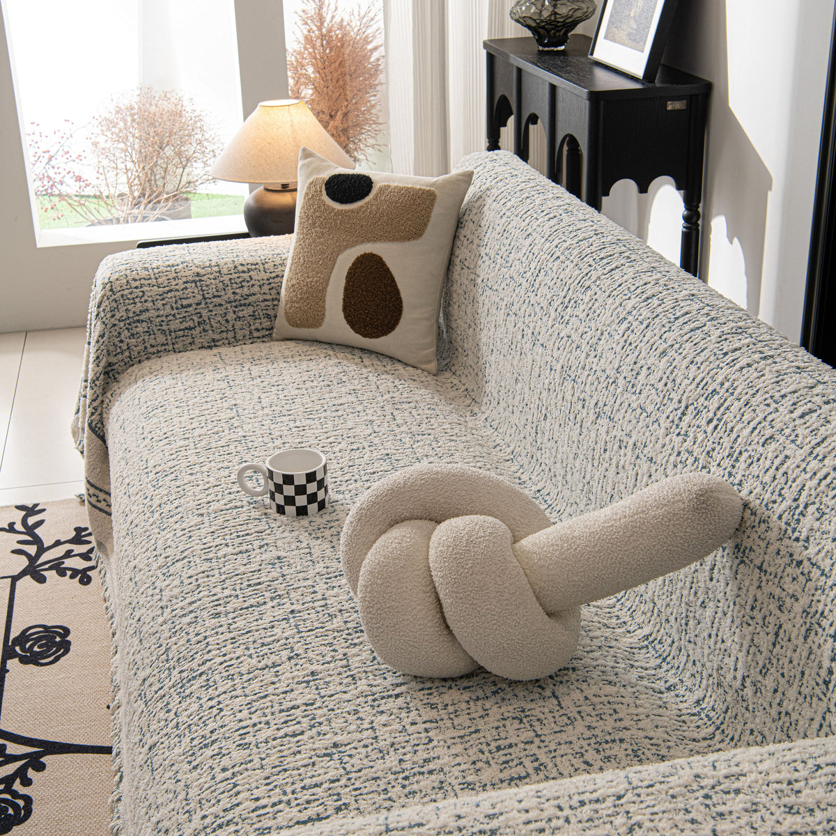 Textured Woven Furniture Protector for Couch, Rustic Farmhouse Sofa Throw Blanket