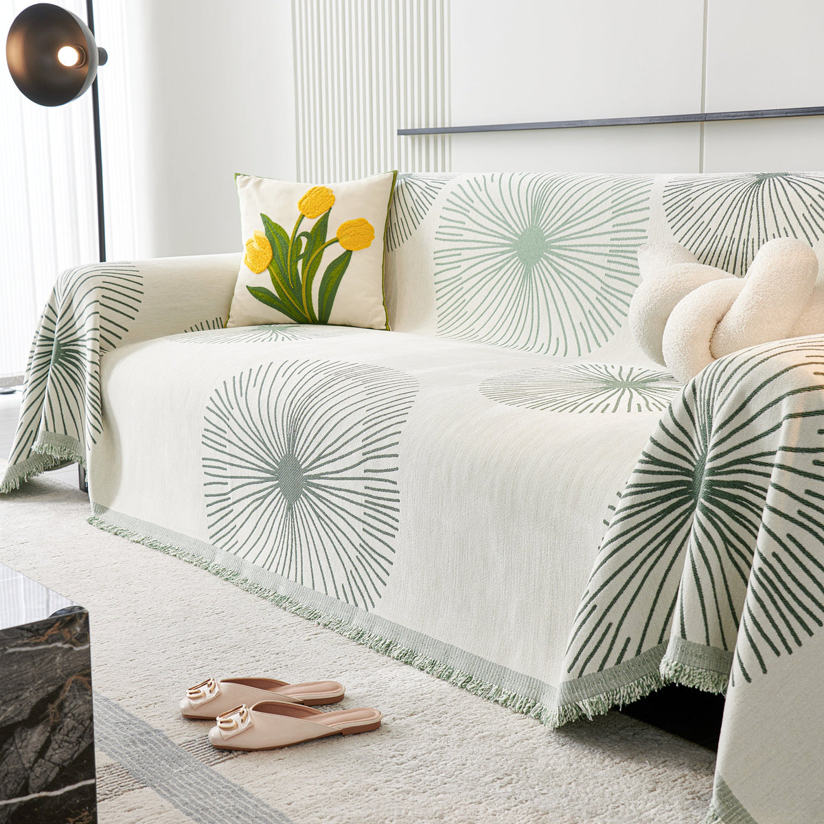 Dandelion Reversible Striped Couch Throw Cover for Living Room Pet Sofa Slipcovers Couch Protector