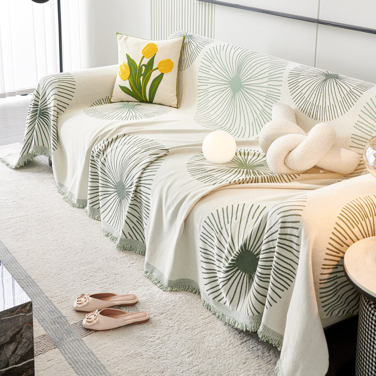 Dandelion Reversible Striped Couch Throw Cover for Living Room Pet Sofa Slipcovers Couch Protector