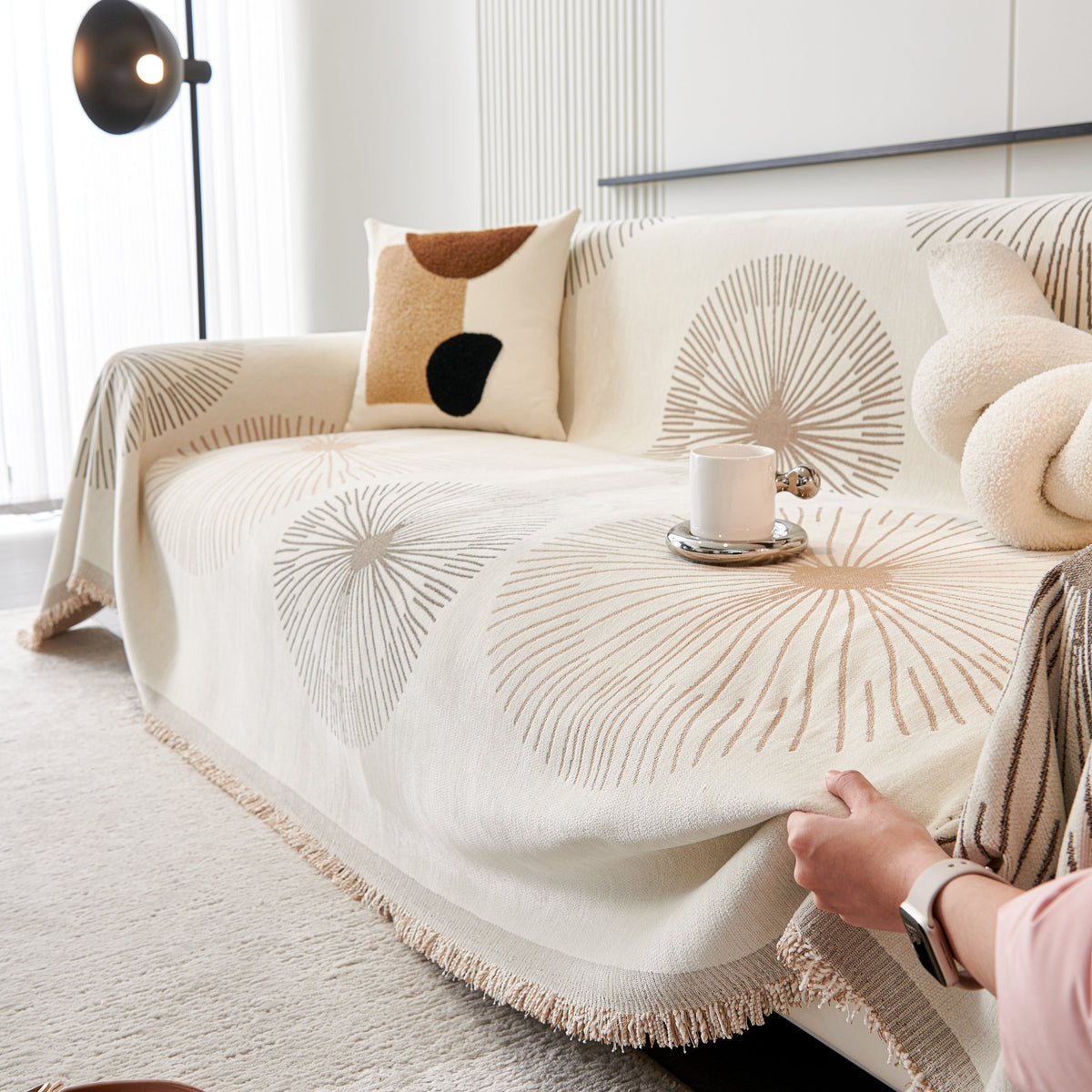 Dandelion Reversible Striped Couch Throw Cover for Living Room Pet Sofa Slipcovers Couch Protector
