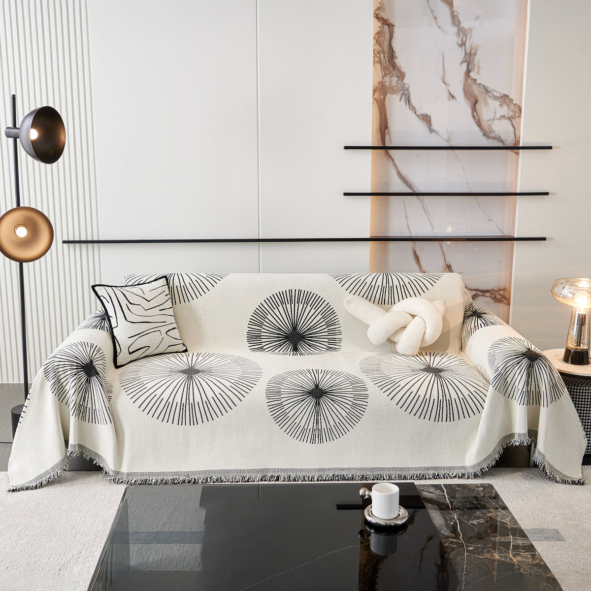 Dandelion Reversible Striped Couch Throw Cover for Living Room Pet Sofa Slipcovers Couch Protector