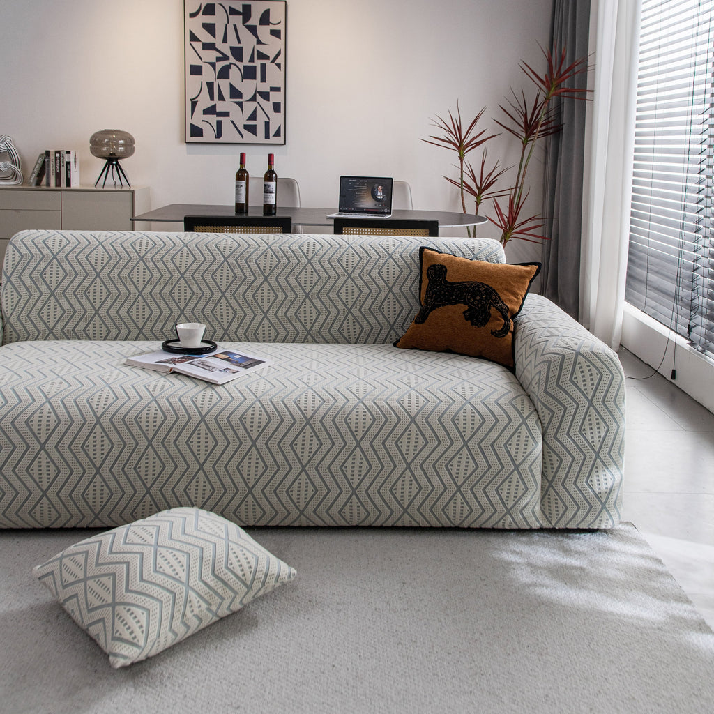 Modern Geometric Jacquard Sofa Slipcover, High Stretch 1-Piece Textured Couch Cover