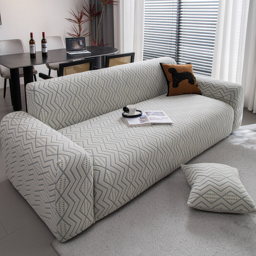 Modern Geometric Jacquard Sofa Slipcover, High Stretch 1-Piece Textured Couch Cover