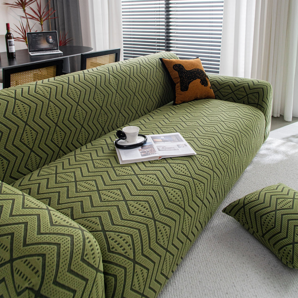 Modern Geometric Jacquard Sofa Slipcover, High Stretch 1-Piece Textured Couch Cover