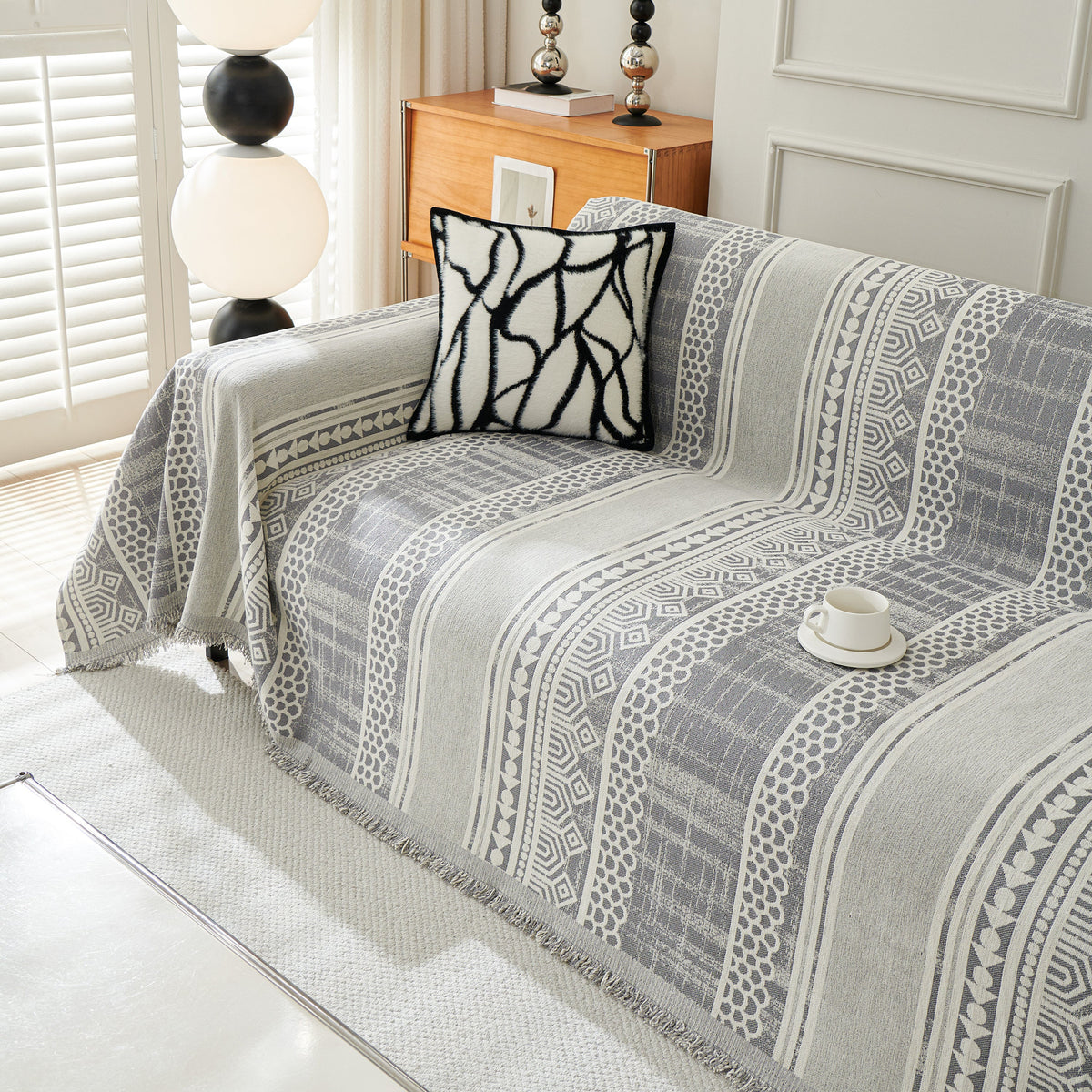 Chenille Sofa Cover Throw Blanket, Boho Geometric Scratch Proof Couch Protector