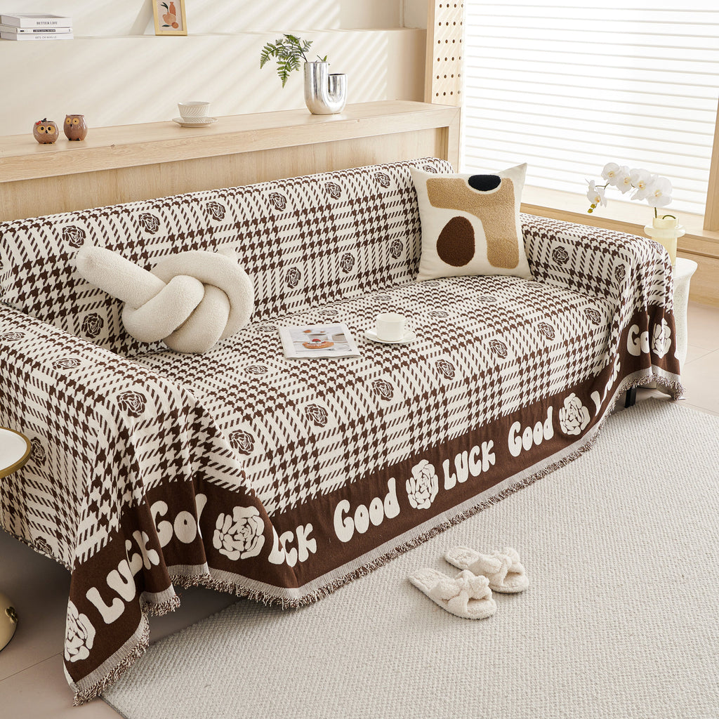 Chenille Houndstooth Sofa Throw Cover, Scratch Proof Cozy Throw Blankets for Couch