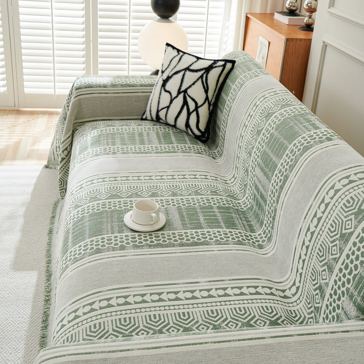 Chenille Sofa Cover Throw Blanket, Boho Geometric Scratch Proof Couch Protector