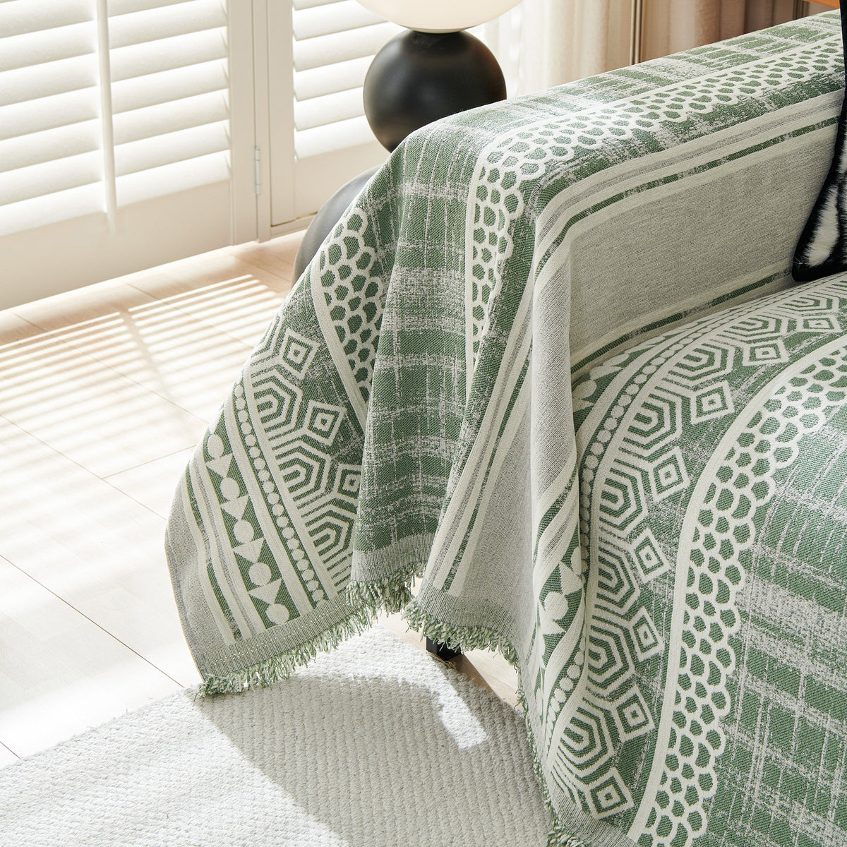 Chenille Sofa Cover Throw Blanket, Boho Geometric Scratch Proof Couch Protector