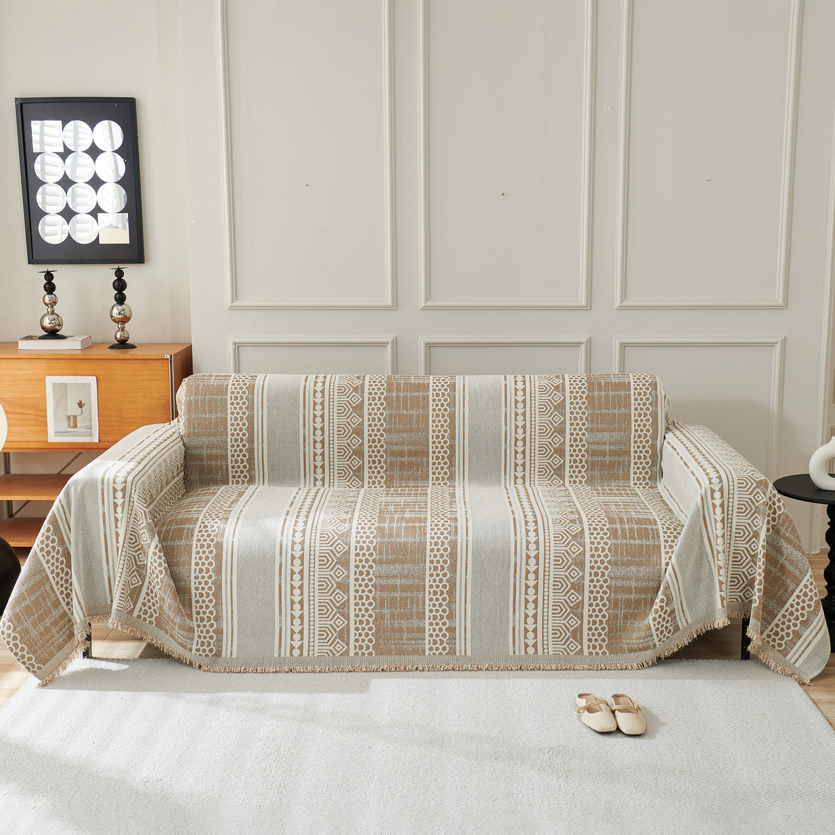 Chenille Sofa Cover Throw Blanket, Boho Geometric Scratch Proof Couch Protector