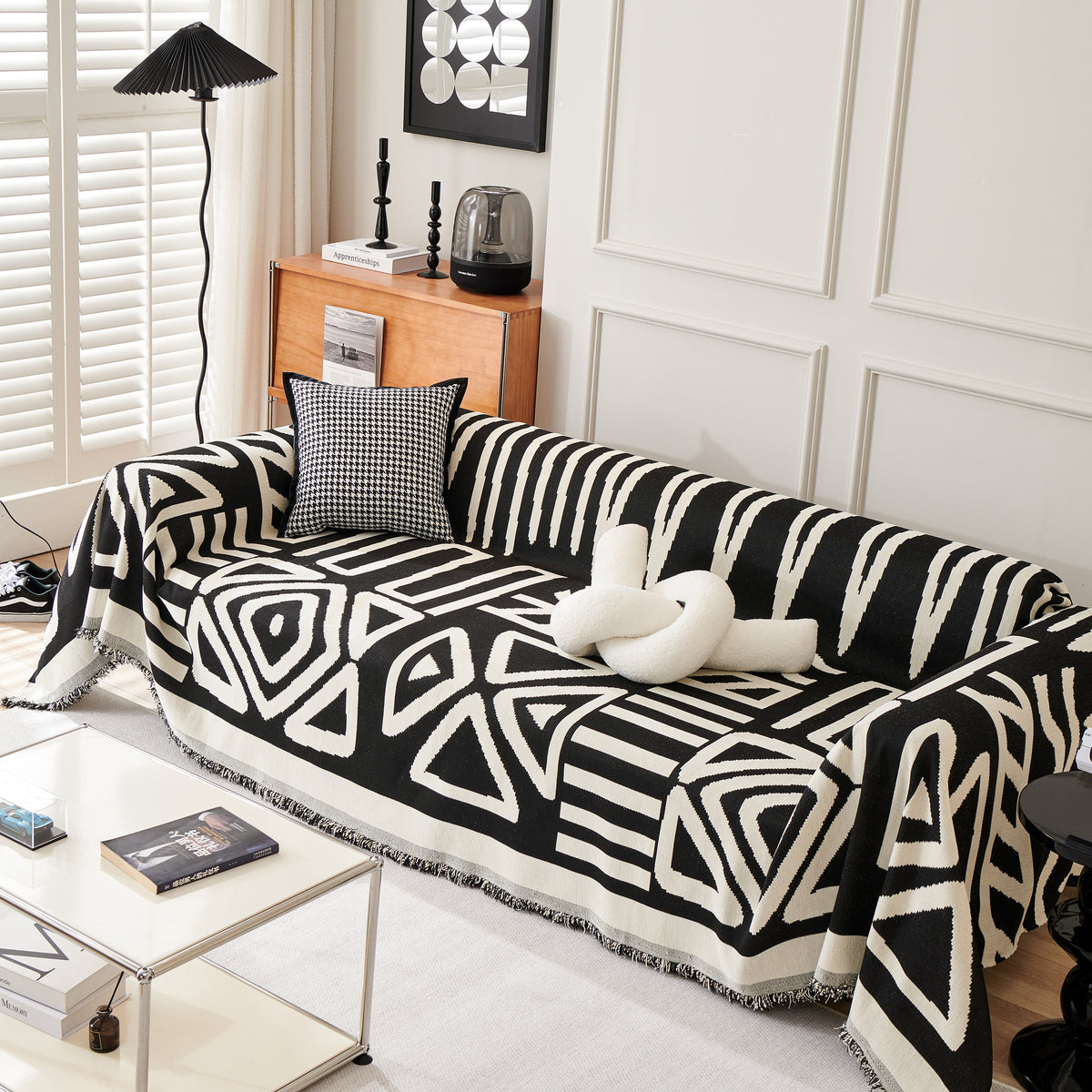 Chenille Geometric Sofa Throw Blanket, Boho Washable Furniture Throw Covers for Sofa