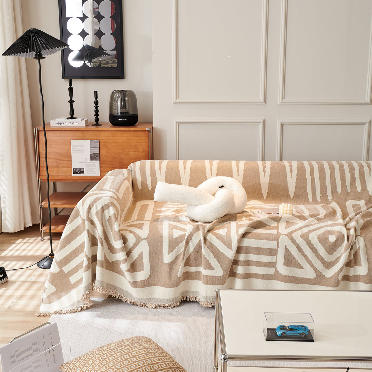 Chenille Geometric Sofa Throw Blanket, Boho Washable Furniture Throw Covers for Sofa