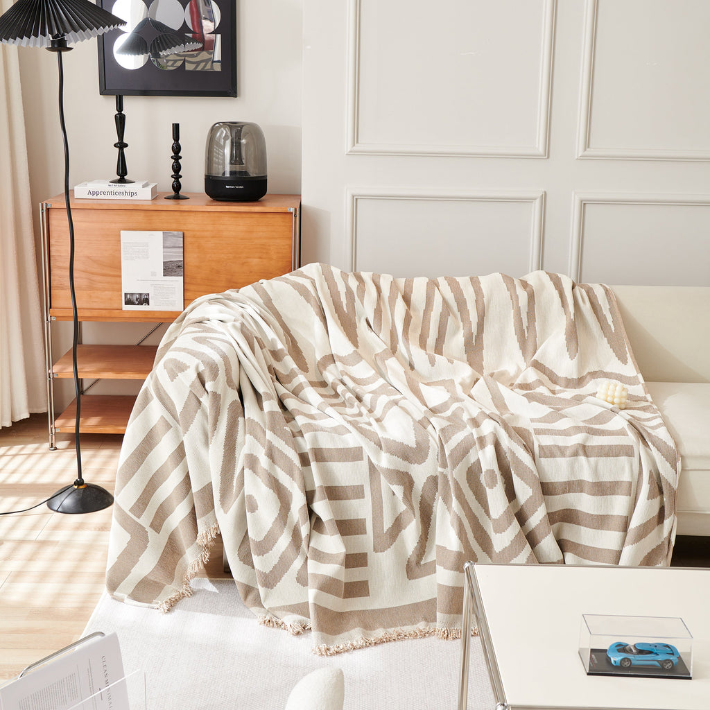 Chenille Geometric Sofa Throw Blanket, Boho Washable Furniture Throw Covers for Sofa