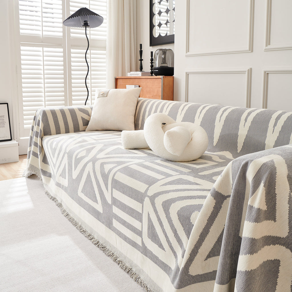 Chenille Geometric Sofa Throw Blanket, Boho Washable Furniture Throw Covers for Sofa