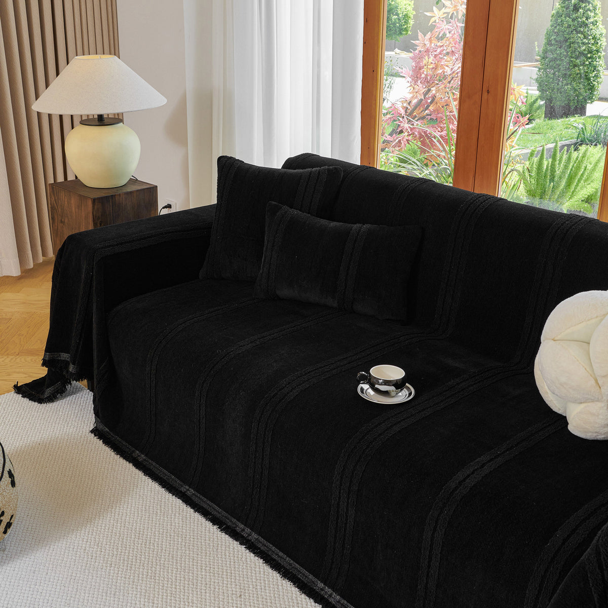 Textural Striped Chenille Sofa Covers, Boho Washable Decor Sofa Blankets Covers