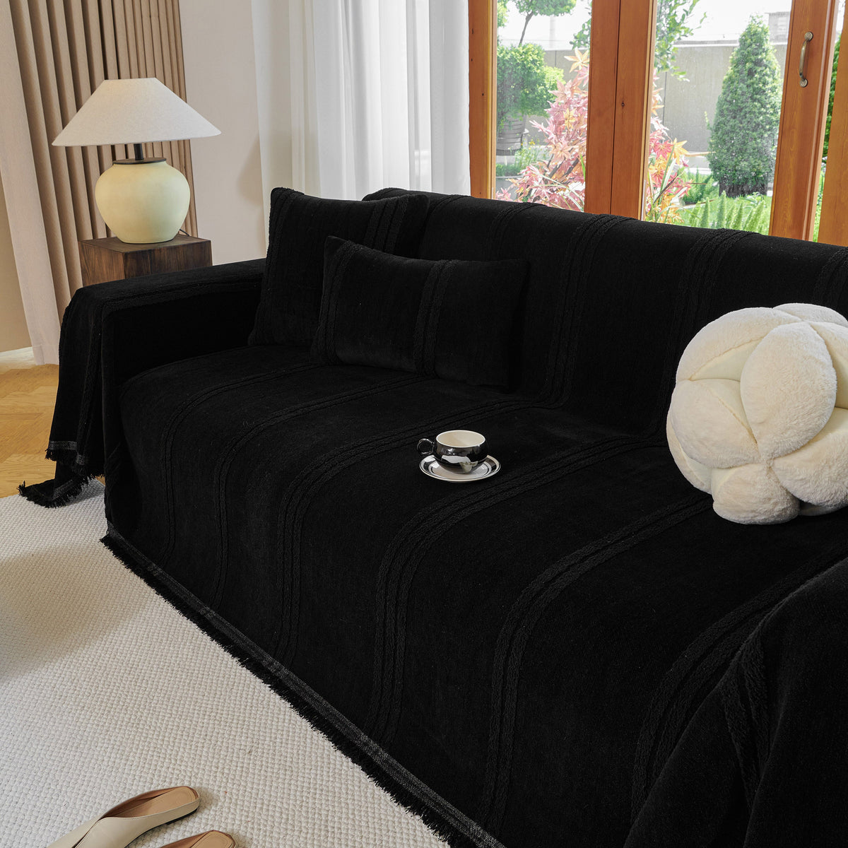 Textural Striped Chenille Sofa Covers, Boho Washable Decor Sofa Blankets Covers