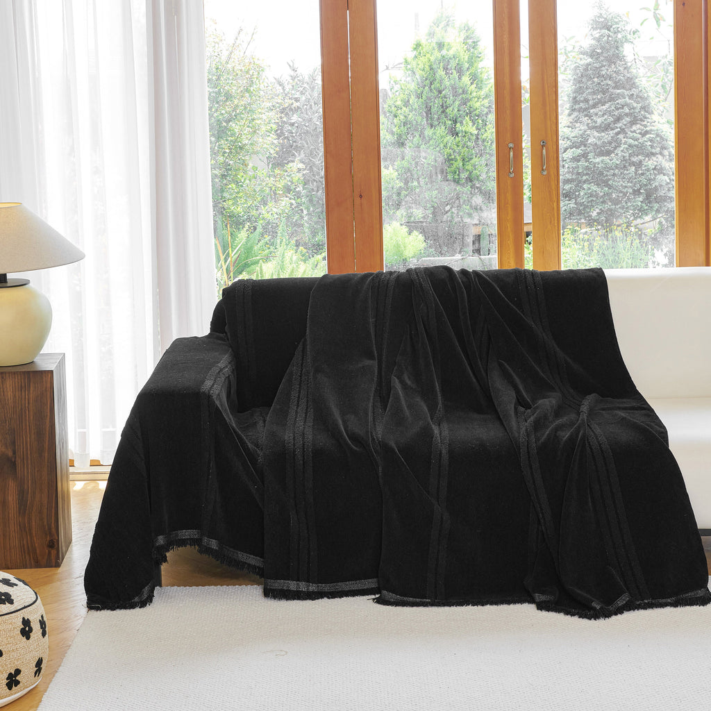 Textural Striped Chenille Sofa Covers, Boho Washable Decor Sofa Blankets Covers