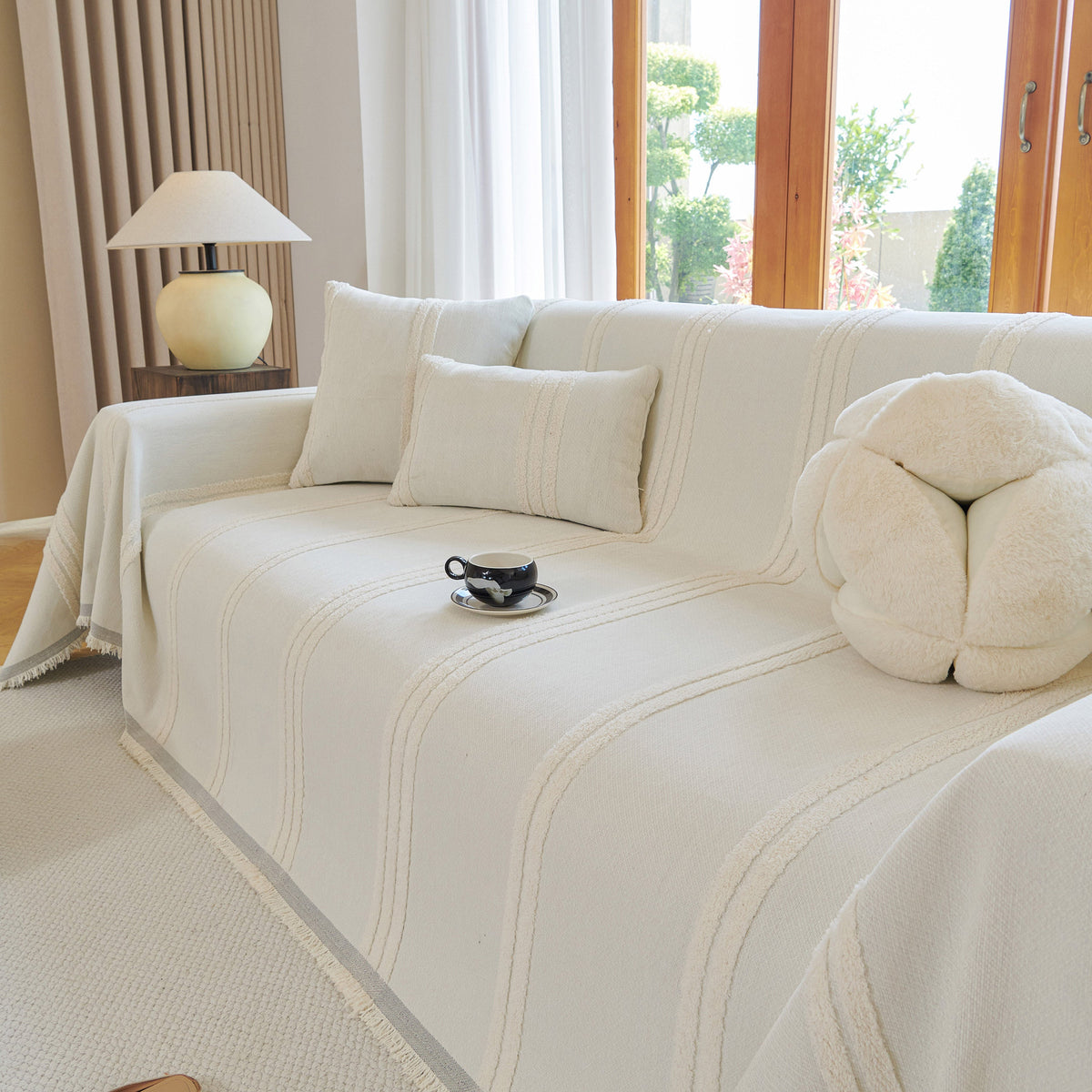Textural Striped Chenille Sofa Covers, Boho Washable Decor Sofa Blankets Covers