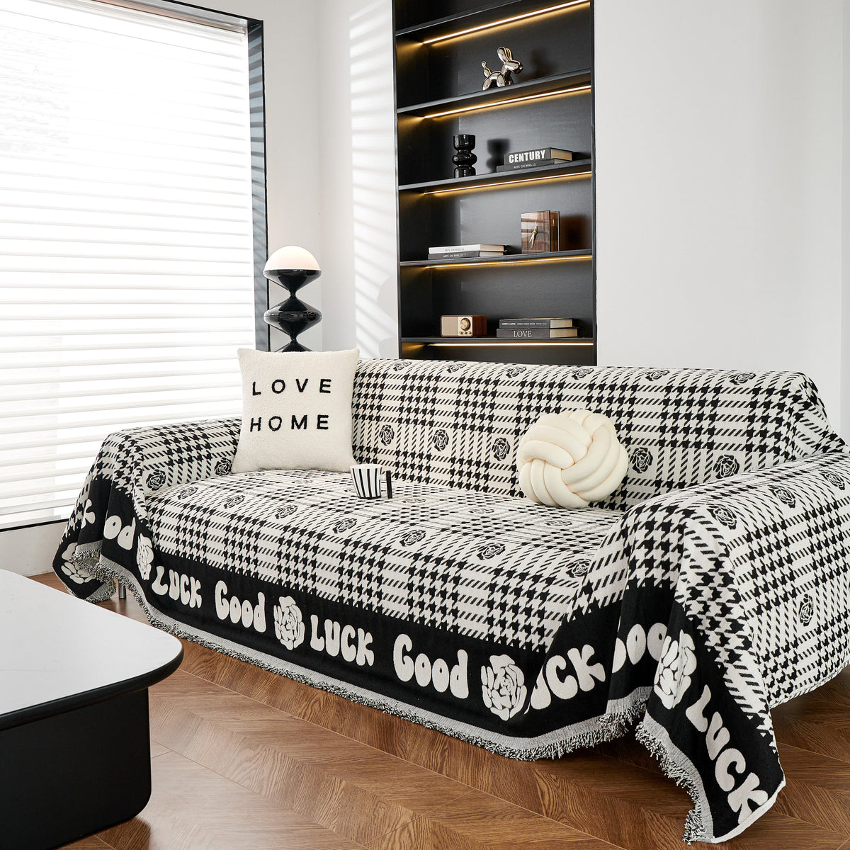 Chenille Houndstooth Sofa Throw Cover, Scratch Proof Cozy Throw Blankets for Couch