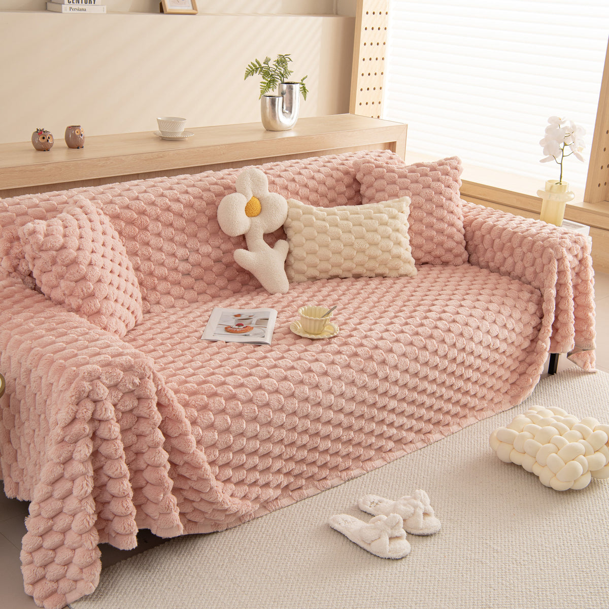 Thick Plush Faux Fur Couch Cover Blanket Warm Fuzzy Blanket Couch Protector for Winter