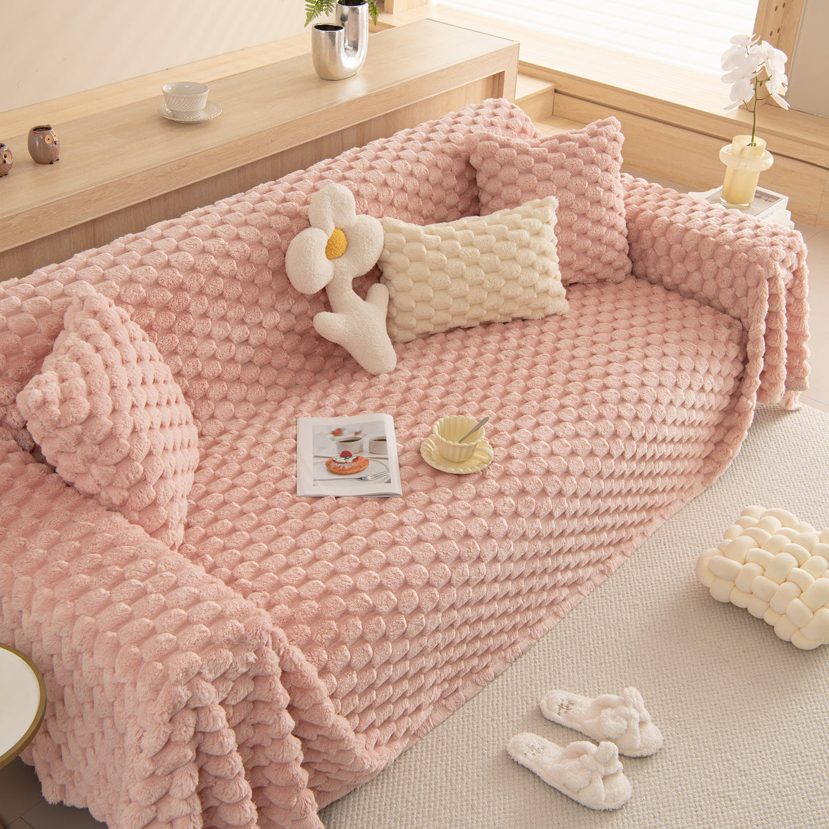 Thick Plush Faux Fur Couch Cover Blanket Warm Fuzzy Blanket Couch Protector for Winter