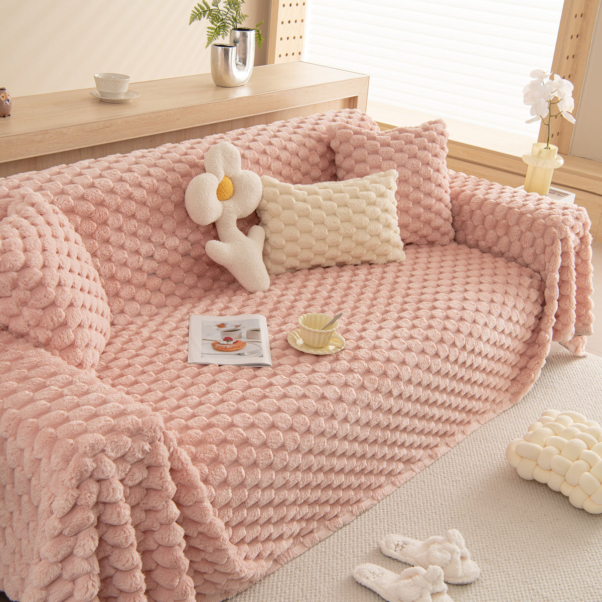Thick Plush Faux Fur Couch Cover Blanket Warm Fuzzy Blanket Couch Protector for Winter