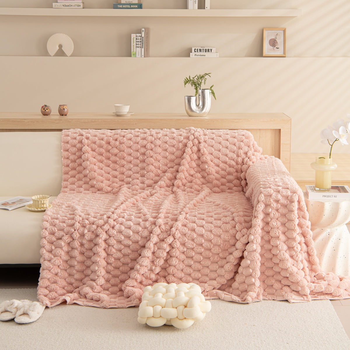 Thick Plush Faux Fur Couch Cover Blanket Warm Fuzzy Blanket Couch Protector for Winter