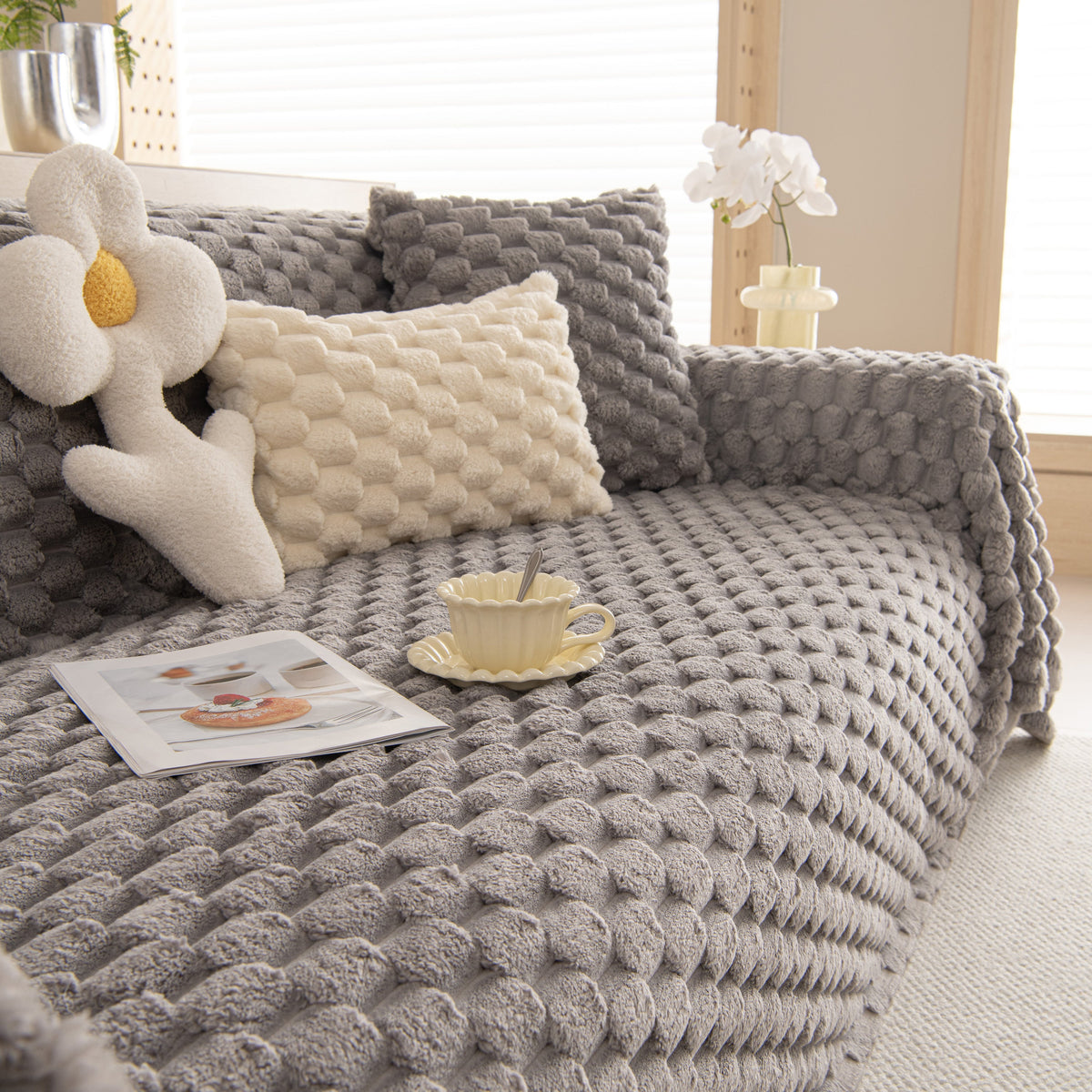Thick Plush Faux Fur Couch Cover Blanket Warm Fuzzy Blanket Couch Protector for Winter