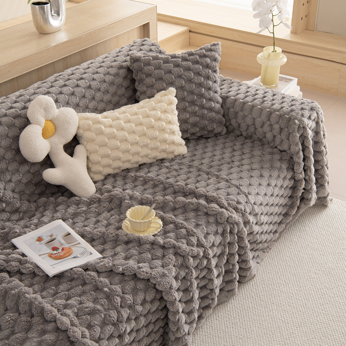 Thick Plush Faux Fur Couch Cover Blanket Warm Fuzzy Blanket Couch Protector for Winter
