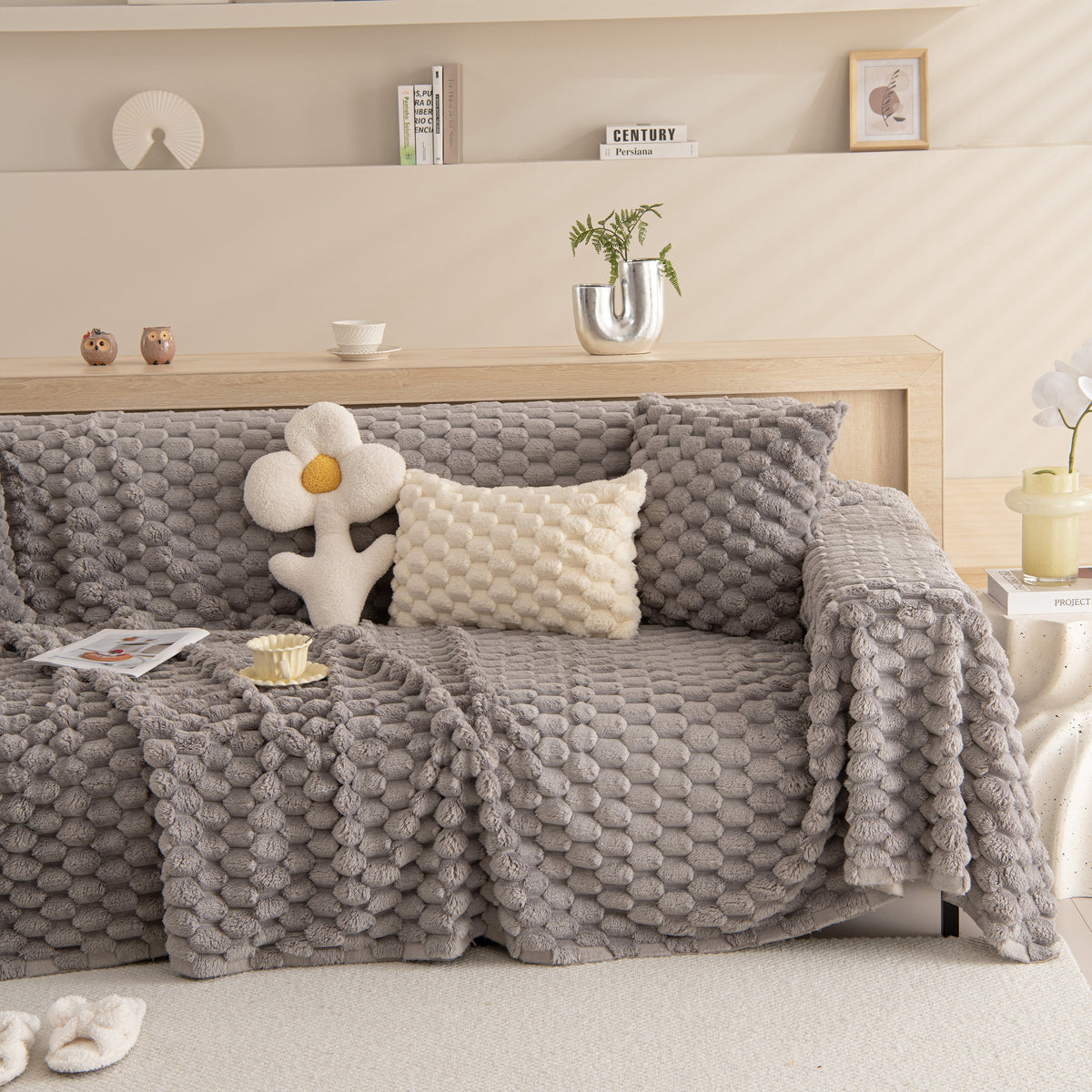 Thick Plush Faux Fur Couch Cover Blanket Warm Fuzzy Blanket Couch Protector for Winter