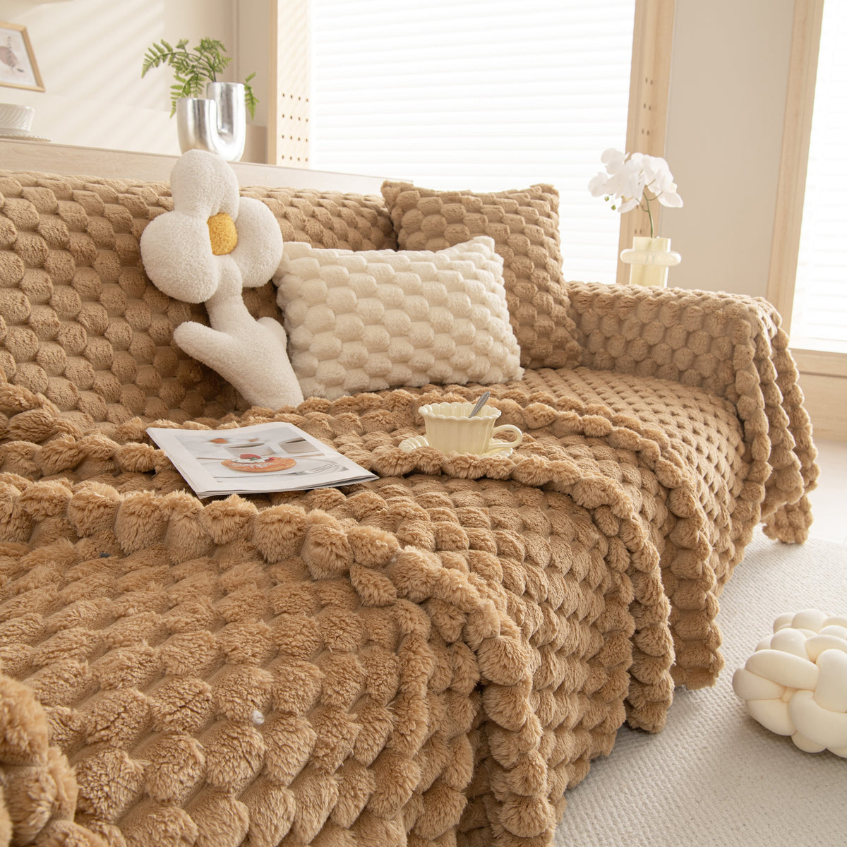 Thick Plush Faux Fur Couch Cover Blanket Warm Fuzzy Blanket Couch Protector for Winter