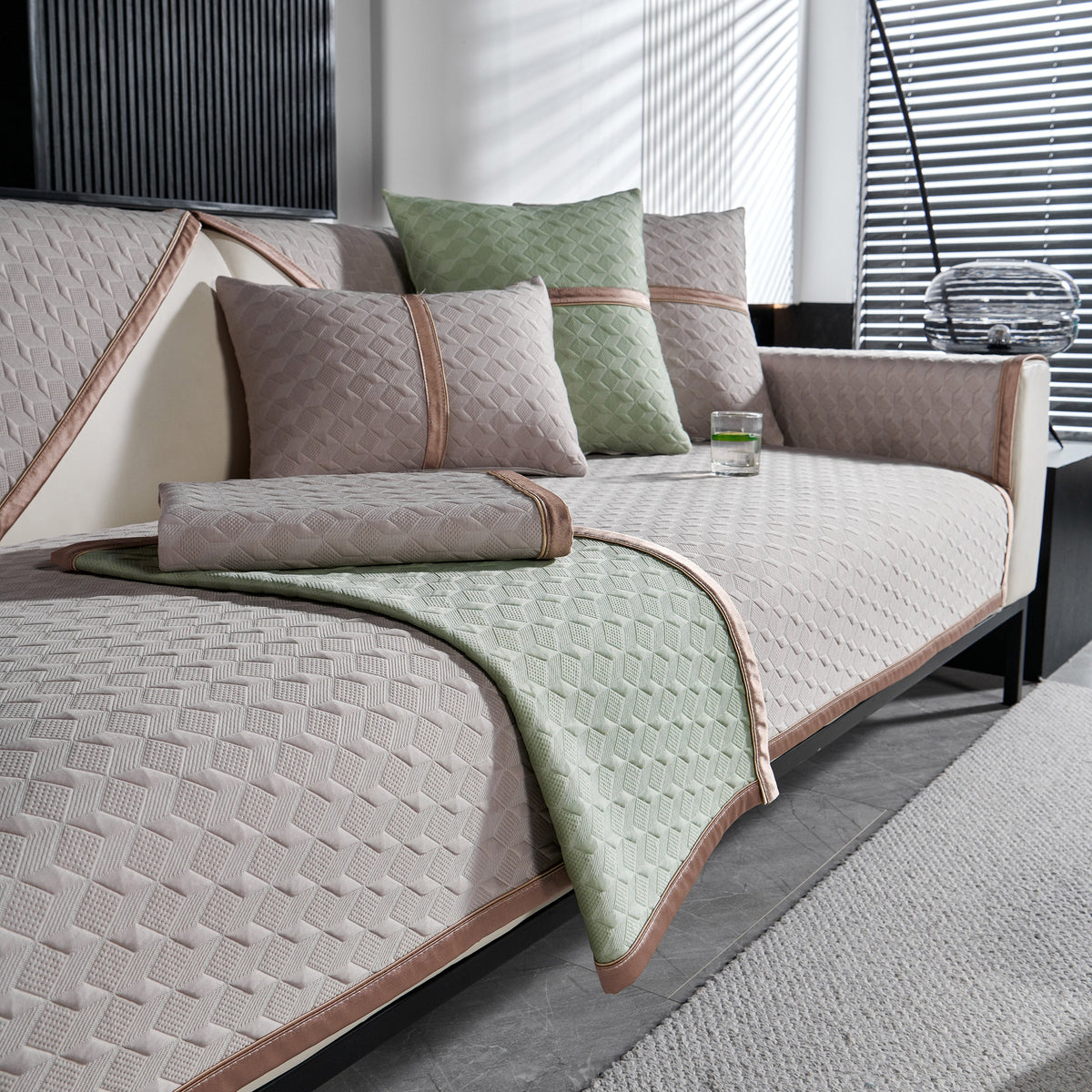 Geometric 3D Sofa Cover, Non-Slip Couch Protector for Seat, Backrest & Armrest