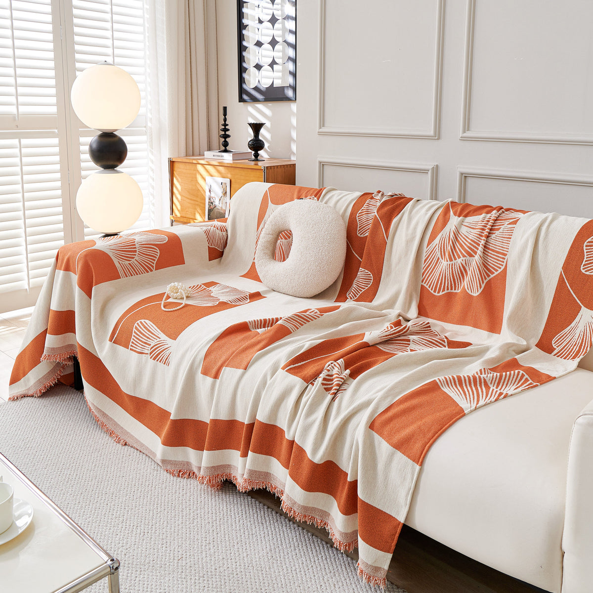 Reversible Ginkgo Leaf Furniture Slipcovers for Sofas Scratch Resistant Sectional Sofa Throw Covers