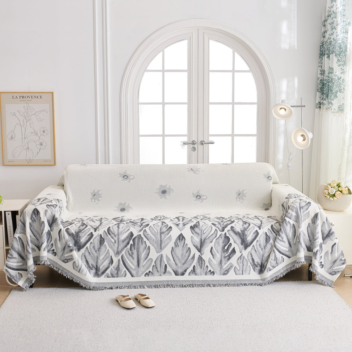 Soft Woven Leaf Couch Blanket, Pet-friendly Sectional Sofa Slipcover For Cats Dogs