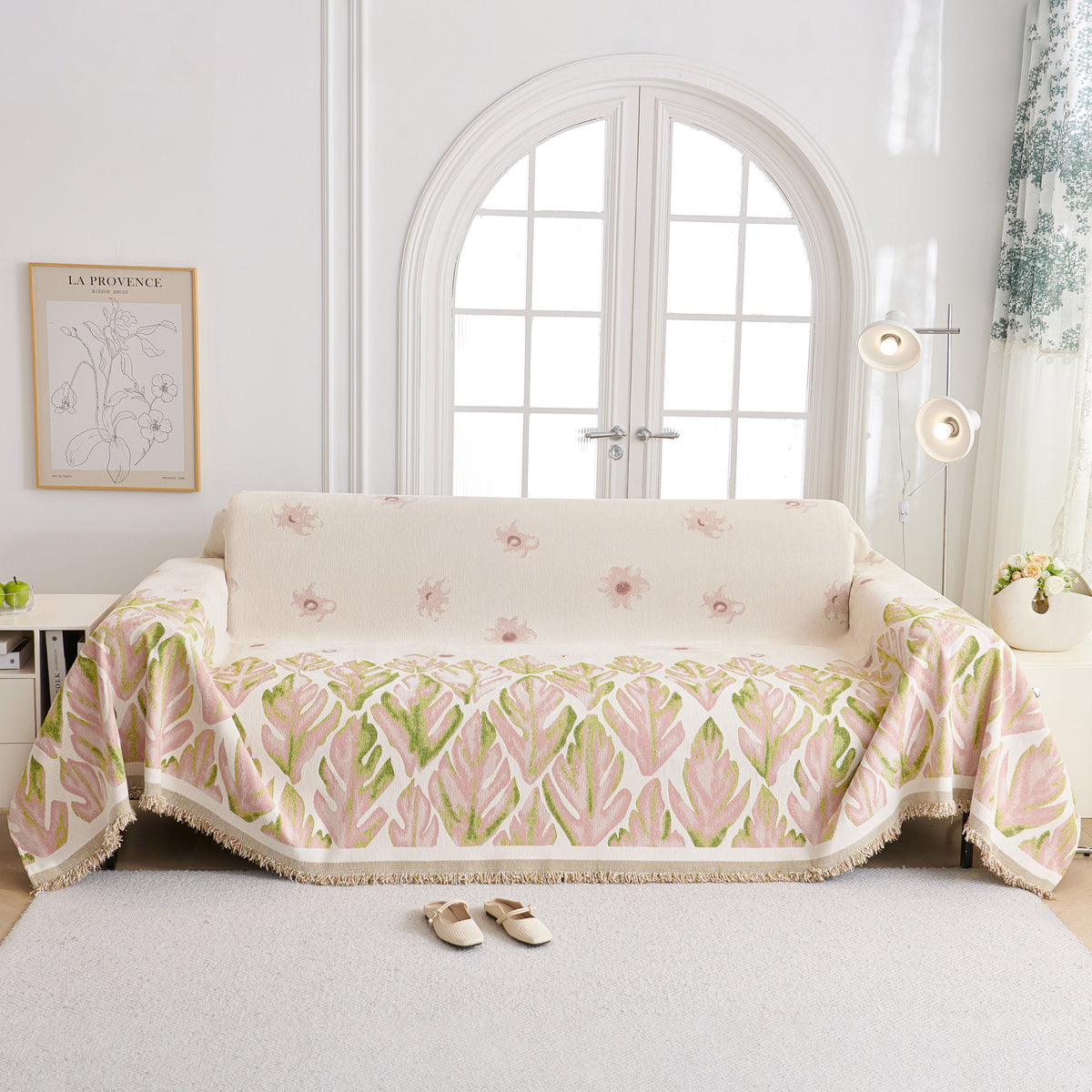 Soft Woven Leaf Couch Blanket, Pet-friendly Sectional Sofa Slipcover For Cats Dogs