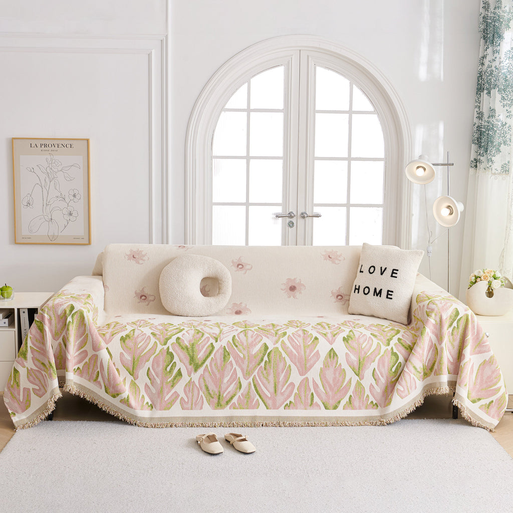 Soft Woven Leaf Couch Blanket, Pet-friendly Sectional Sofa Slipcover For Cats Dogs