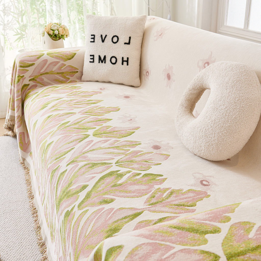 Soft Woven Leaf Couch Blanket, Pet-friendly Sectional Sofa Slipcover For Cats Dogs