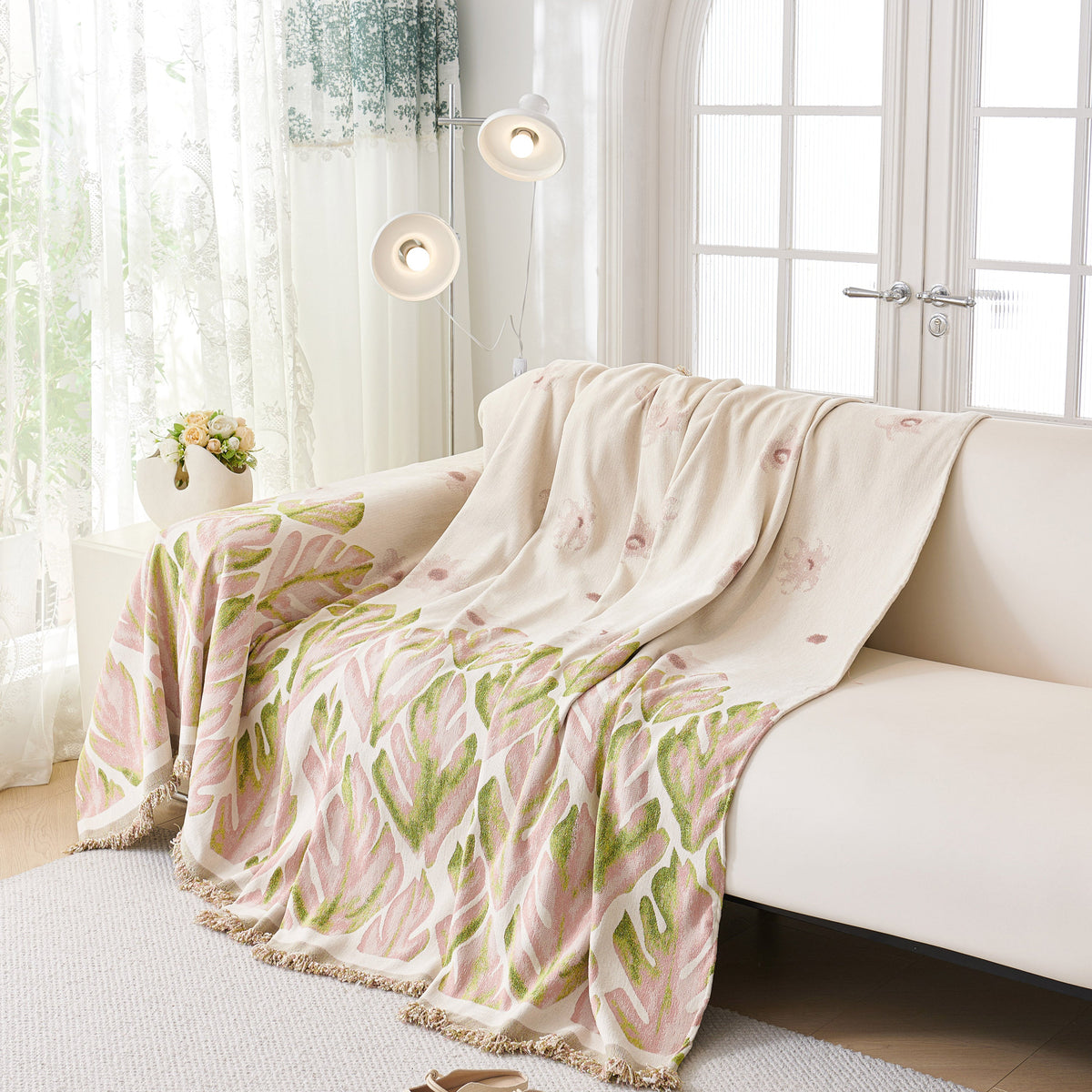 Soft Woven Leaf Couch Blanket, Pet-friendly Sectional Sofa Slipcover For Cats Dogs
