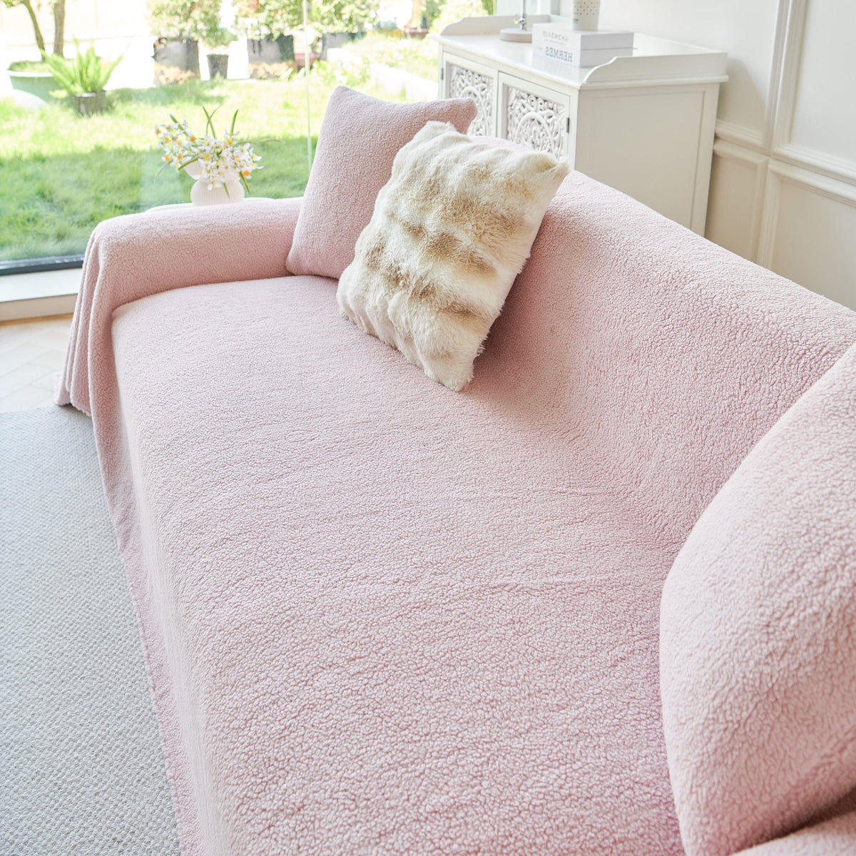 Thick Sherpa Fleece Sofa Protector Cover Stylish Durable Slipcovers for Couches and Chairs