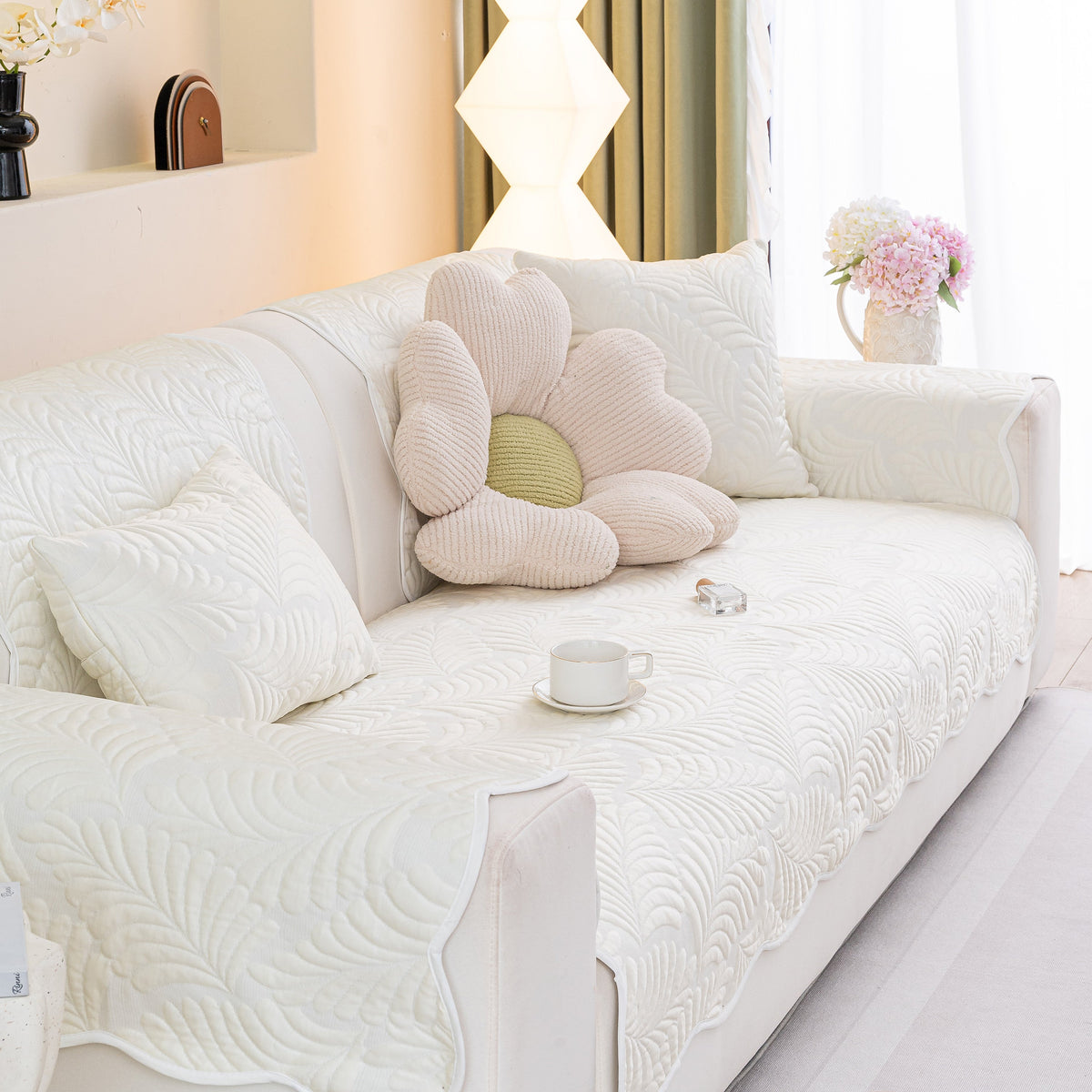 Sofa Cover for Leather & Fabric Couches, 3D Leaf Embossed Quilted Furniture Covers