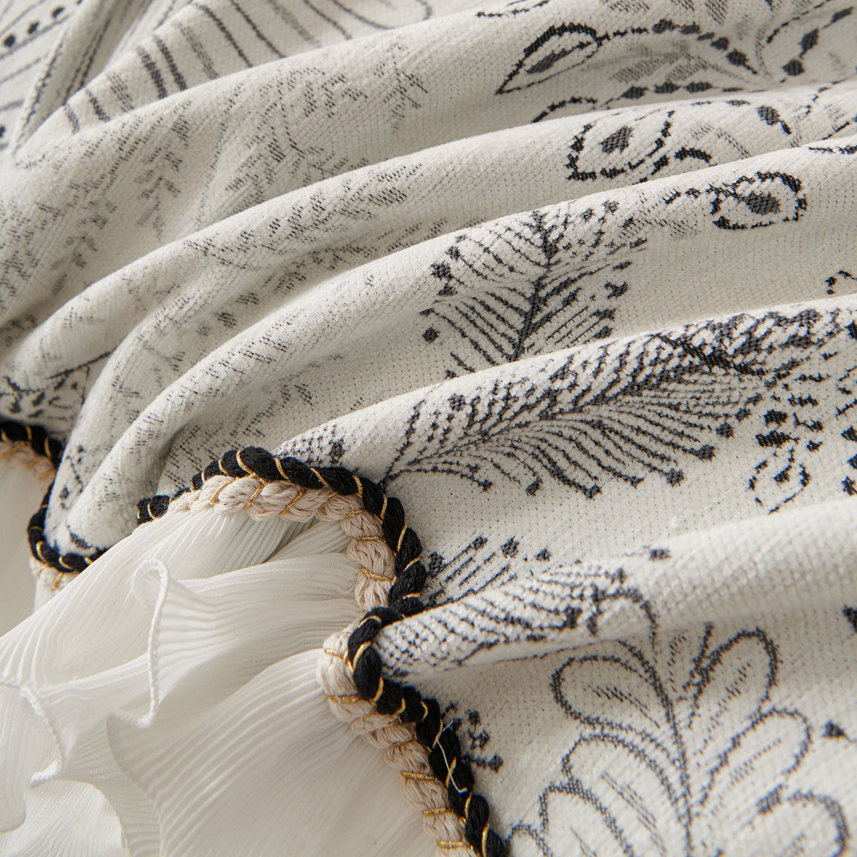 Farmhouse Ruffled Lace Sofa Slipcover Vintage Furniture Protector with Botanical Print