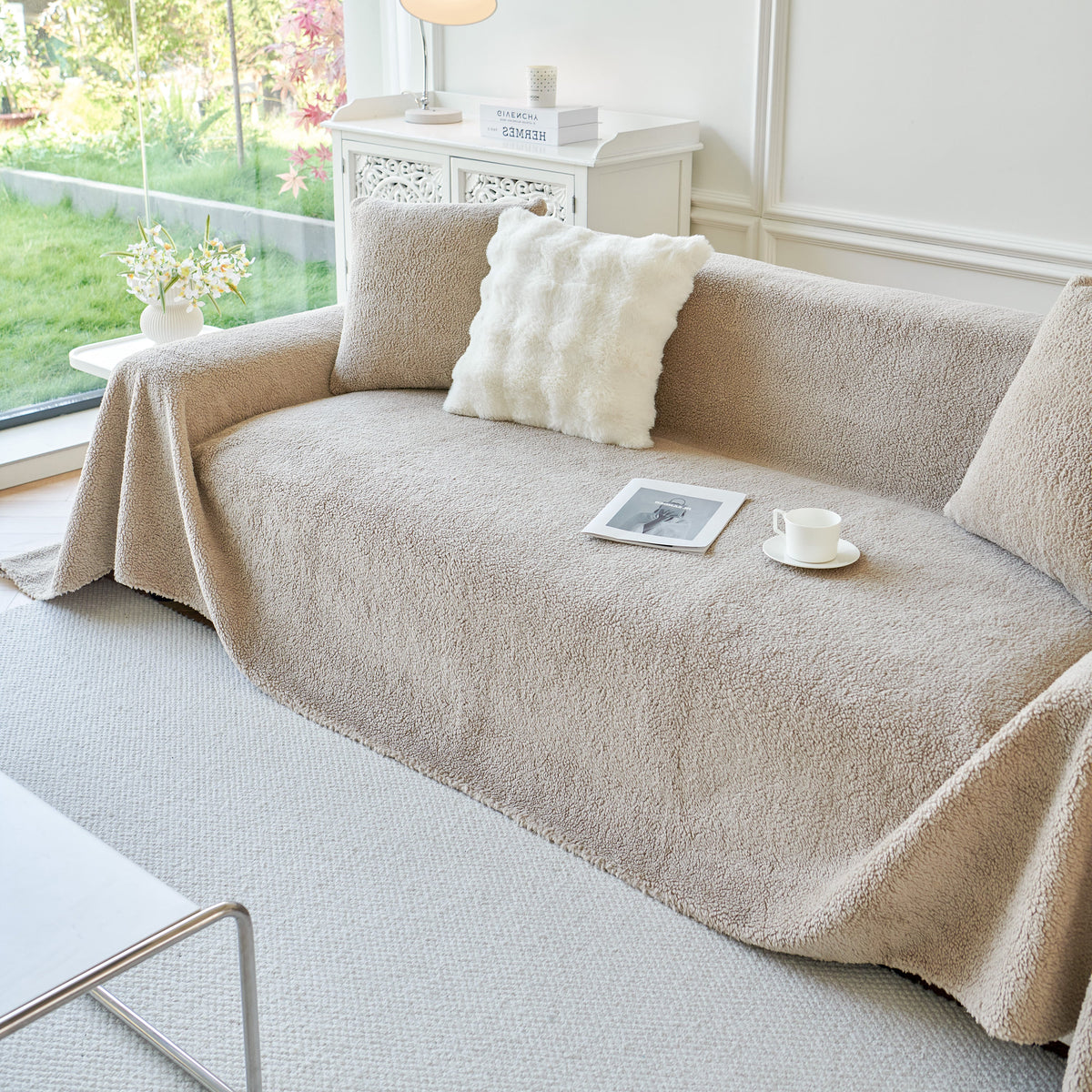 Thick Sherpa Fleece Sofa Protector Cover Stylish Durable Slipcovers for Couches and Chairs